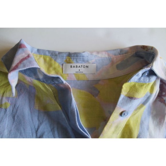 Babaton Tahoma Button-up Linen Shirt Glimmer Cool Yellow Size Small - Picture 6 of 9